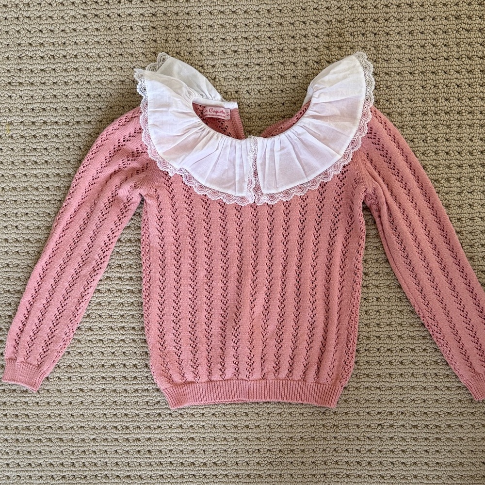 La Coqueta Pink Lace Collar Sweater - NWOT